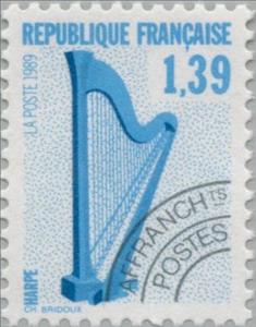 Stamp, Musical Instrument: Harp, France,  , Music, Musical Instruments