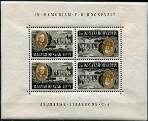 Souvenir Sheet, F.D. Roosevelt, Plane, Hyde Park, Hungary,  , Aircraft, Aviation, Buildings, Heads of State, Monuments, Parks