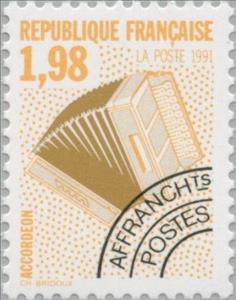 Stamp, The accordion, France,  , Music, Musical Instruments