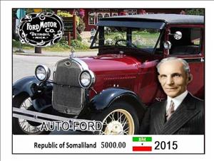 Souvenir Sheet, Ford Cars, Somaliland,  , Cars, The Automobile Industry