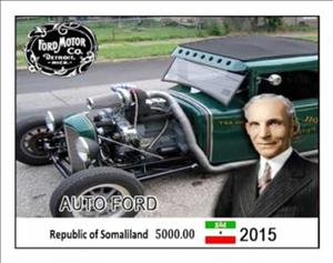 Souvenir Sheet, Ford Cars, Somaliland,  , Cars, The Automobile Industry
