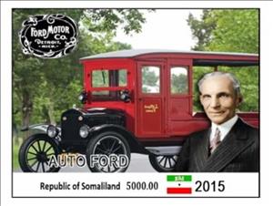 Souvenir Sheet, Ford Cars, Somaliland,  , Cars, The Automobile Industry