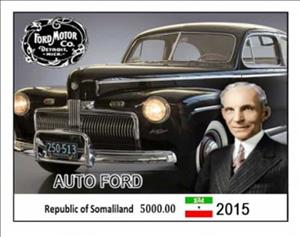 Souvenir Sheet, Ford Cars, Somaliland,  , Cars, The Automobile Industry