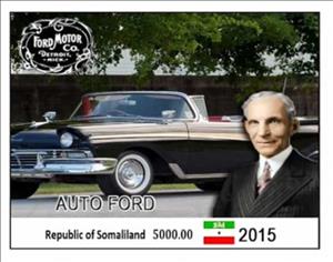 Souvenir Sheet, Ford Cars, Somaliland,  , Cars, The Automobile Industry