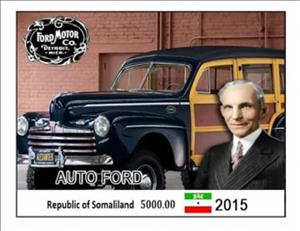 Souvenir Sheet, Ford Cars, Somaliland,  , Cars, The Automobile Industry