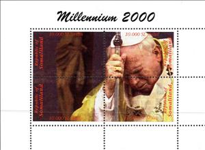 Mini Sheet, Millennium 2000 Pope John Paul II, Somaliland,  , Clergy, Famous People, Millennium, Popes, Religion