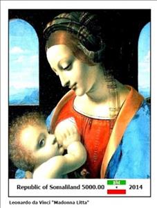 Souvenir Sheet, Paintings by Leonardo da Vinci, Somaliland,  , Painters, Paintings