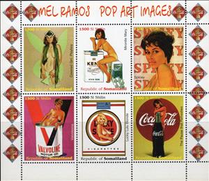 Mini Sheet, Pin-up Art by Mel Ramos, Somaliland,  , Art, Artists, Painters, Paintings, Promotional Posters