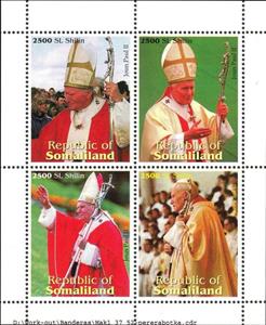Mini Sheet, Pope John Paul II, Somaliland,  , Clergy, Famous People, Popes, Religion