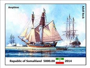 Souvenir Sheet, Sailing Ship Paintings by Adolf Bock, Somaliland,  , Painters, Paintings, Sailing Ships