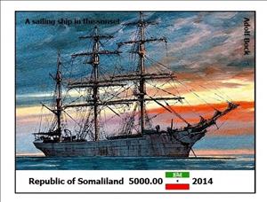 Souvenir Sheet, Sailing Ship Paintings by Adolf Bock, Somaliland,  , Painters, Paintings, Sailing Ships