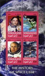 Mini Sheet, Space The History of Space USSR, Somaliland,  , Astronauts, Outer Space, Space Traveling, Spacecrafts