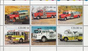 Mini Sheet, Fire Engines, Turkmenistan,  , Fire-brigade, Trucks