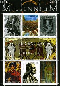 Mini Sheet, Millenium 11th Century, Turkmenistan,  , Architecture, Famous People, Millennium, Paintings