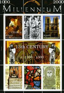 Mini Sheet, Millenium 13th Century, Turkmenistan,  , Architecture, Famous People, Millennium, Paintings