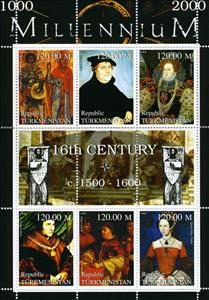 Mini Sheet, Millenium 16th Century, Turkmenistan,  , Architecture, Famous People, Millennium, Paintings