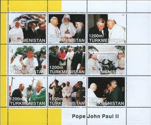 Mini Sheet, Pope John Paul II, Turkmenistan,  , Clergy, Famous People, Popes, Religion