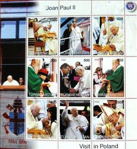 Mini Sheet, Pope John Paul II Visit to Poland, Turkmenistan,  , Clergy, Famous People, Popes, Religion