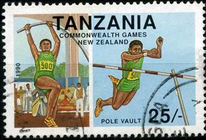 Stamp, Pole vault, Tanzania,  , Sport, British Commonwealth, Athletics, Pole Vaulting