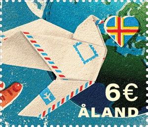 Stamp, 40th Anniversary of Åland Stamps, Åland Islands,  , Birds, Flags, Hearts, Letters (Mail), Maps