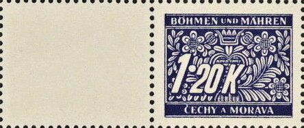 Stamp with Attached Label, Stylized flowers and branches, Bohemia and Moravia,  , Numbers, Stylized Plants