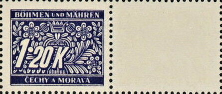 Stamp with Attached Label, Stylized flowers and branches, Bohemia and Moravia,  , Numbers, Stylized Plants