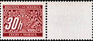 Stamp with Attached Label, Stylized flowers and branches, Bohemia and Moravia,  , Numbers, Stylized Plants