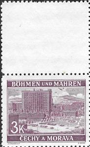 Stamp with Attached Label, Zlín, Bohemia and Moravia,  , Aircraft, Aviation, Buildings, Factories, Industry