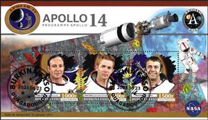 Mini Sheet, Apollo 14, Burkina Faso,  , Astronauts, Famous People, Space Traveling, Spacecrafts