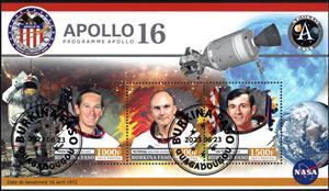 Mini Sheet, Apollo 16, Burkina Faso,  , Astronauts, Famous People, Space Traveling, Spacecrafts