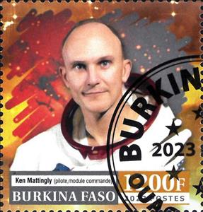 Stamp, Apollo 16, Burkina Faso,  , Astronauts, Famous People, Space Traveling, Spacecrafts