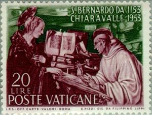 Stamp, Apparition of the Virgin to St. Bernard, Vatican City,  , Commemoration, Paintings, Saints