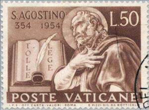 Stamp, Book and portrait of St. Augustine, Vatican City,  , Famous People, Commemoration, Saints