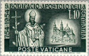 Stamp, St. Boniface and abbey of Fulda, Vatican City,  , Famous People, Commemoration, Saints, Buildings, Churches - Cathedrals - Basilicas - Chapels