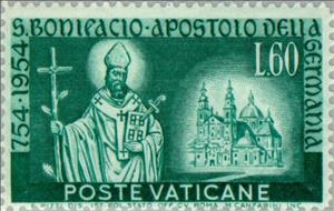 Stamp, St. Boniface and abbey of Fulda, Vatican City,  , Famous People, Commemoration, Saints, Buildings, Churches - Cathedrals - Basilicas - Chapels