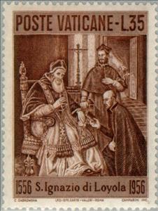 Stamp, St. Ignatius submit at pope the rule of Company of Jesus, Vatican City,  , Famous People, Commemoration, Saints