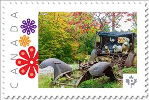 Stamp, Decorated Rusty Old Car. Yard Art, Canada,  , Art, Cars
