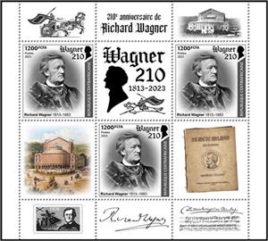 Mini Sheet, 210th Anniversary of the Birth of Richard Wagner, Central African Republic,  , Anniversaries and Jubilees, Composers, Famous People