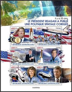 Mini Sheet, 35th Anniversary of the Revised Space Policy, Central African Republic,  , Anniversaries and Jubilees, Outer Space, Space Traveling, Spacecrafts