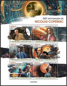 Mini Sheet, 550th Anniversary of the Birth of Nicolaus Copernicus, Central African Republic,  , Anniversaries and Jubilees, Astronomers, Famous People