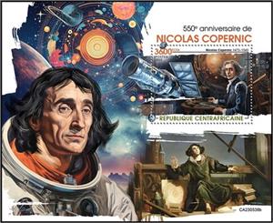 Souvenir Sheet, Nicolaus Copernicus (1473-1543), Central African Republic,  , Anniversaries and Jubilees, Astronomers, Famous People