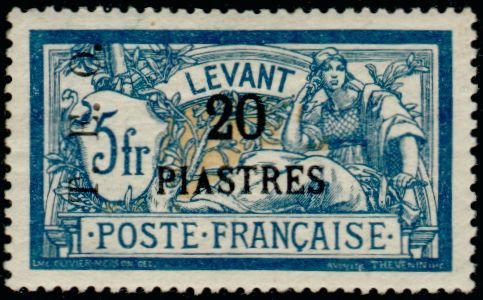 Stamp, "T.E.O." & value on French Levante stamp, Syria,  , Gods and goddesses