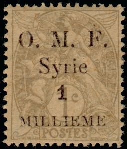 "O.M.F. Syrie" & value on french stamps 1900-06