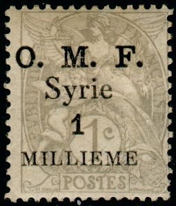 "O.M.F. Syrie" & value on french stamps 1900-06