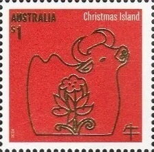 Stamp, Ox, Christmas Island,  , Animals (Fauna), Cattle, Chinese New Year, Chinese Zodiac, Stylized Animals, Zodiac