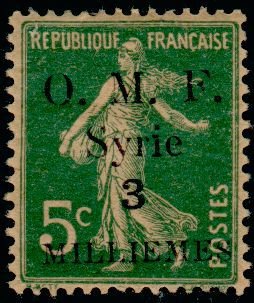 "O.M.F. Syrie" & value on french stamps 1900-06