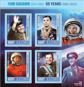 Mini Sheet, Space Yuri Gagarin, Congo, Democratic Republic (Kinshasa),  , Astronauts, Famous People, Space Traveling