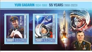 Mini Sheet, Space Yuri Gagarin, Congo, Democratic Republic (Kinshasa),  , Astronauts, Famous People, Space Traveling, Spacecrafts