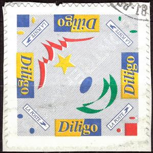 Stamp, Diligo on security background, France,  