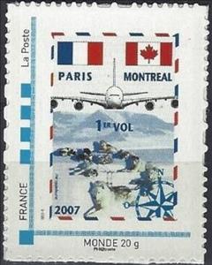 Stamp, 1er vol Paris Montreal, France,  , Aircraft, Flags